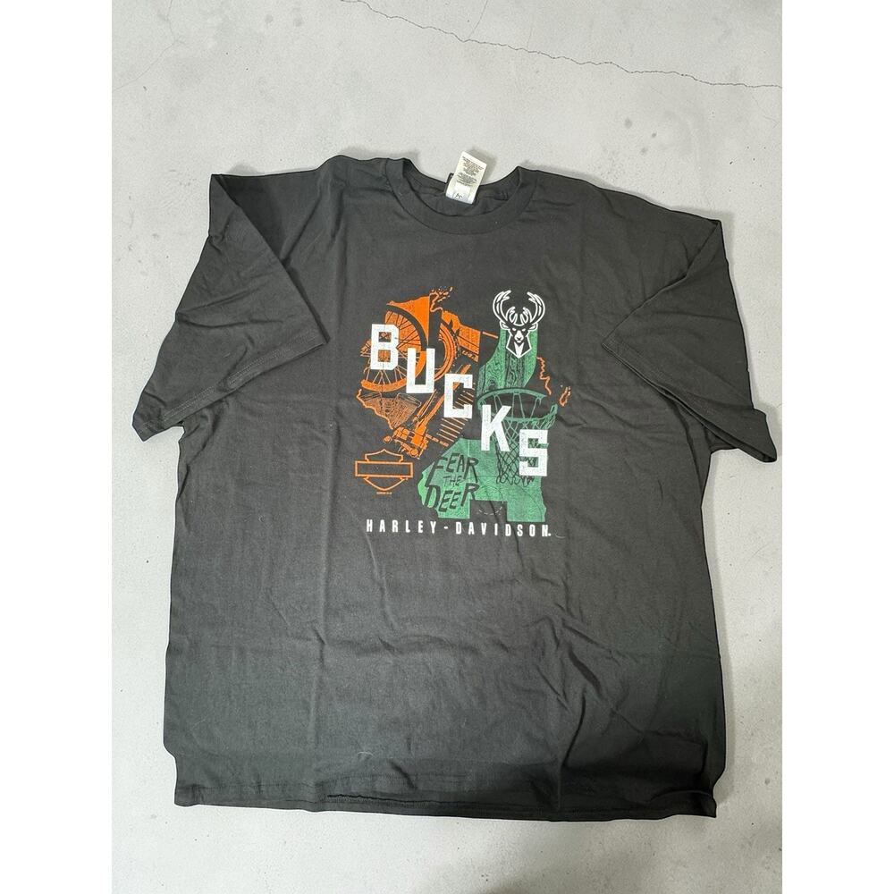 Harley Davidson Shirt Men’s XXL Black Milwaukee Bucks Motorcycle Biker NWOT